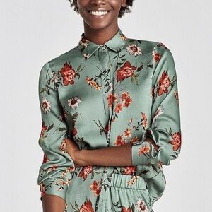 ZARA Floral Silky Button-up Blouse